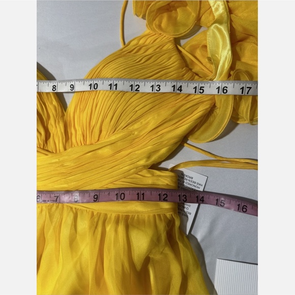 NWT $598‎ Mac Duggal [ 2 ] Ruffle Tiered Cutout Chiffon Gown Sunshin Yellow - Picture 14 of 15